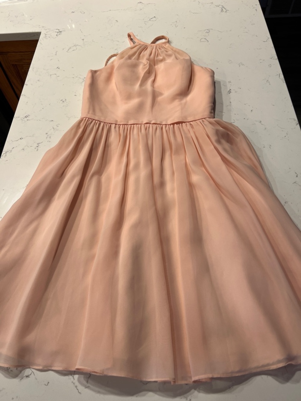 Azazie Peach Halter Chiffon Formal Dress Size M